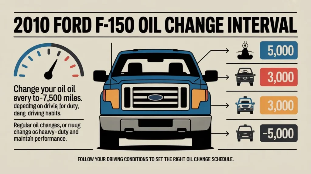 “Infographic showing oil change intervals for 2010 Ford F-150 – What Oil Type Does a 2010 Ford F-150 Use”
