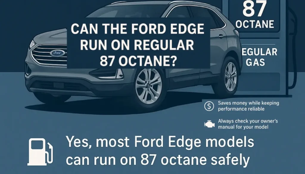 "Infographic showing Ford Edge can run on regular 87 octane gas safely, saving money and keeping performance reliable."