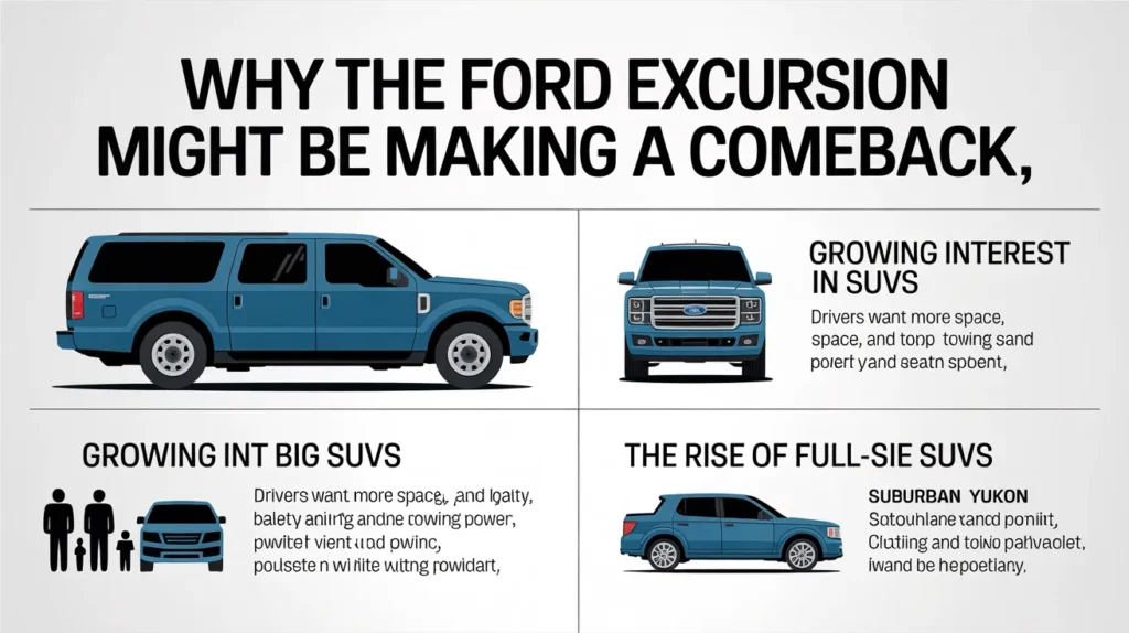 Why the Ford Excursion might be making a comeback, showing growing interest in big SUVs and full-size SUV trends.