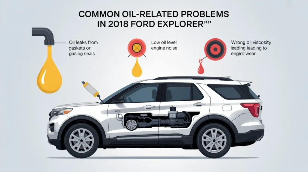Common issues caused by wrong 2018 Ford Explorer Oil Type including leaks, low oil level, and engine wear