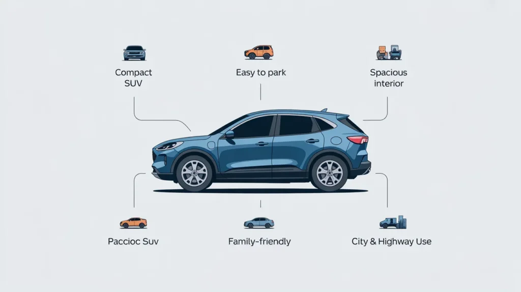 Is a Ford Escape an SUV? Illustration showing a compact, family-friendly Ford Escape with spacious interior and city driving features.