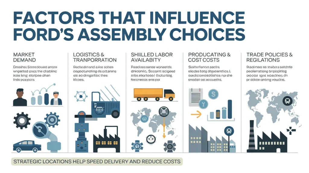 Got it 👍
**Alt text (~125 characters, article/guide style start):**

*Factors that influence Ford’s assembly choices highlight market demand, logistics, labor availability, costs, and trade regulations.*
