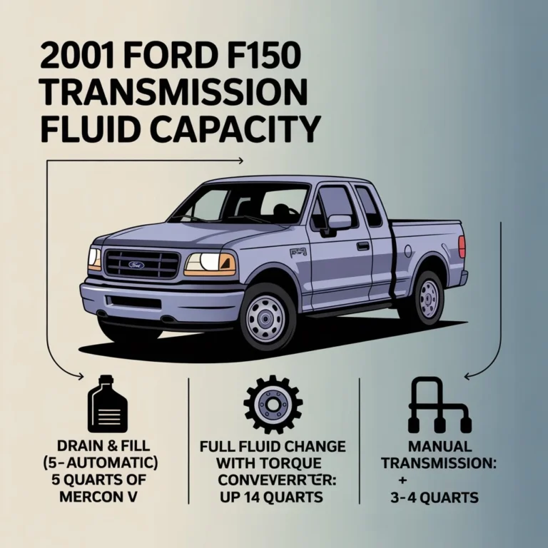 2001 Ford F150 transmission fluid type and capacity guide showing Mercon V details for automatic and manual.