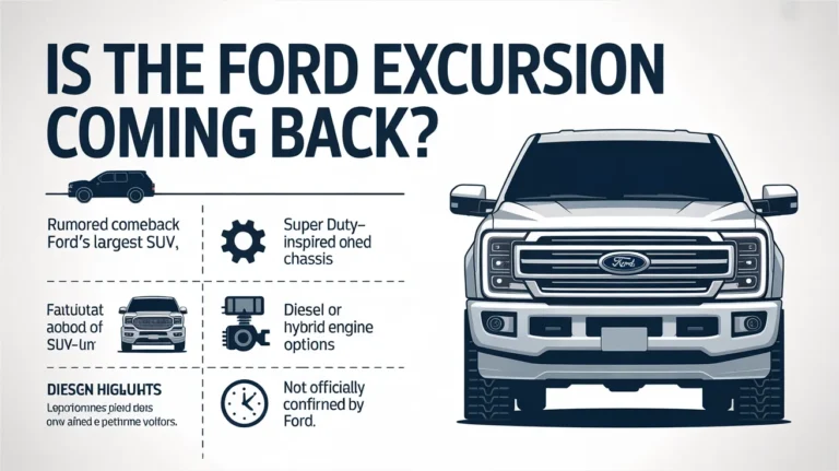Is the Ford Excursion coming back? Concept graphic showing a modern Ford Excursion SUV with rumored features.