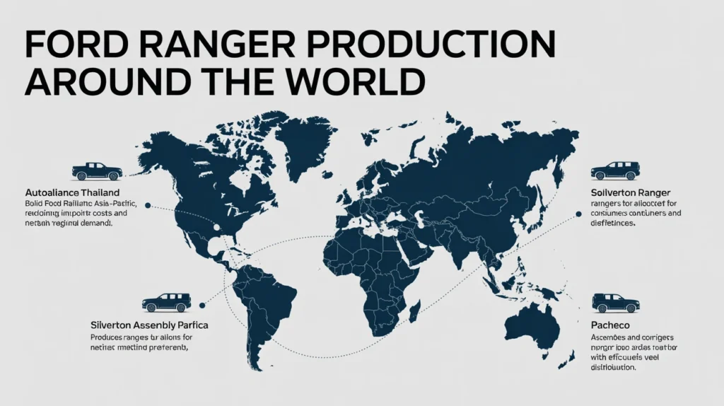 Perfect 👍
**Alt text (~125 characters, article/guide style start):**

*Ford Ranger production around the world shows global assembly locations and regional manufacturing strategies for different markets.*
