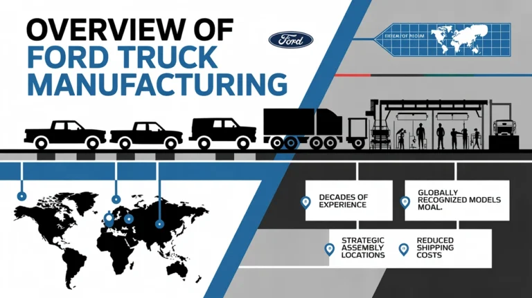Perfect 👍 **Alt text (~125 characters, article/guide style start):** *Overview of Ford Truck Manufacturing illustrates global production, assembly lines, logistics flow, and key advantages of Ford trucks.*