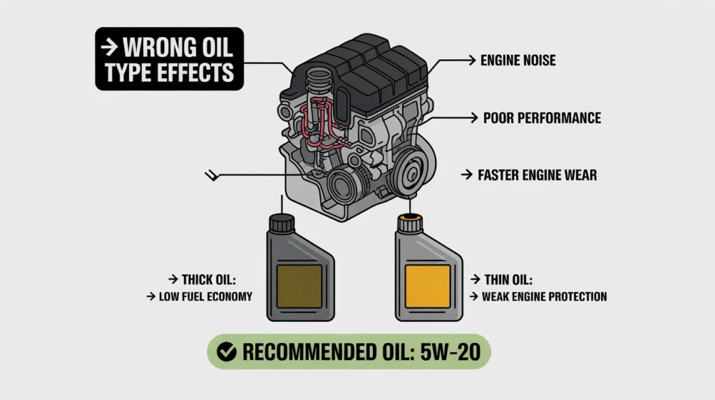 wrong oil type effects in 2010 ford fusion engine showing thick vs thin oil and recommended 5w20 oil